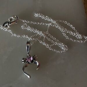 Sterling Bow with Pink Crystal Necklace